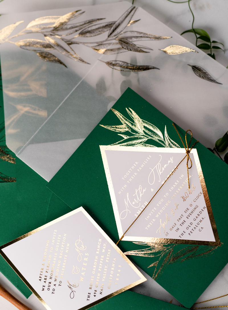 Green and Gold Luxury Wedding Invitations Eucalyptus Greenery Invites perfect for Greece Destination Wedding Cards-13