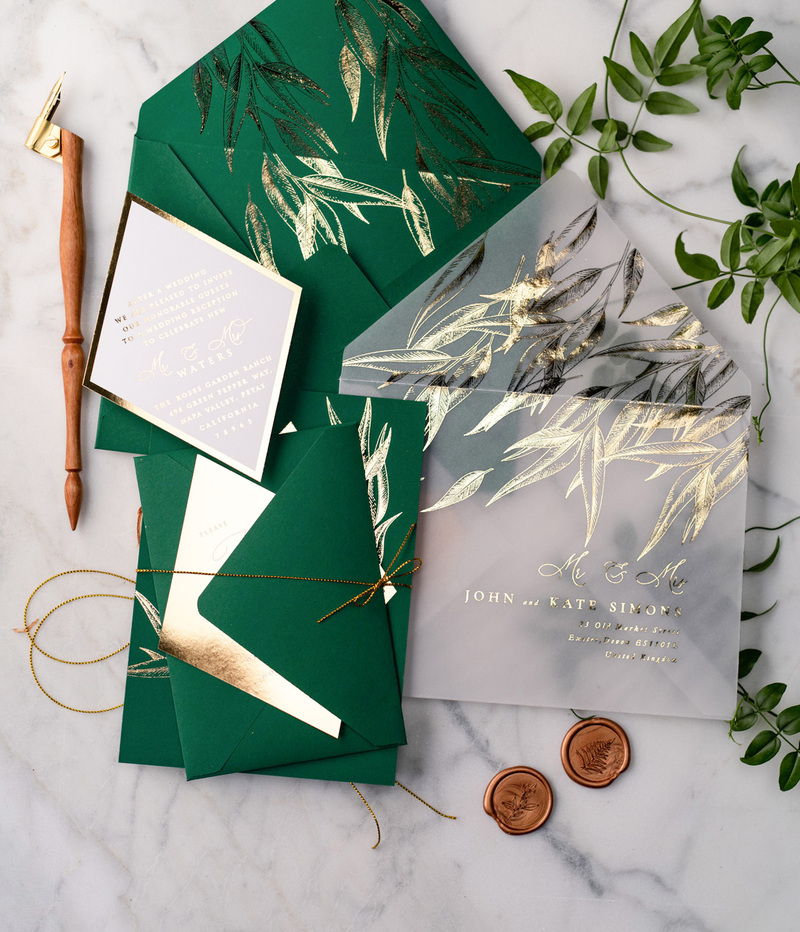 Green and Gold Luxury Wedding Invitations Eucalyptus Greenery Invites perfect for Greece Destination Wedding Cards-14