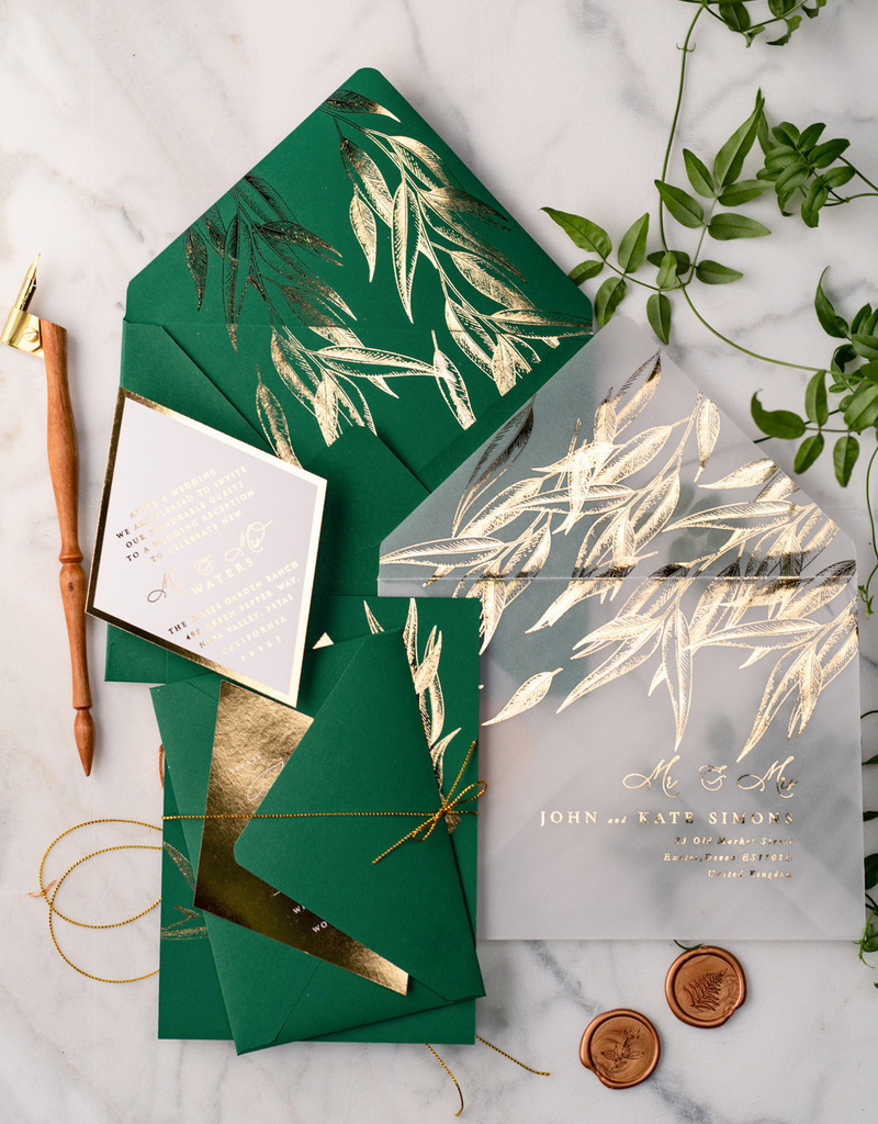 Green and Gold Luxury Wedding Invitations Eucalyptus Greenery Invites perfect for Greece Destination Wedding Cards-15