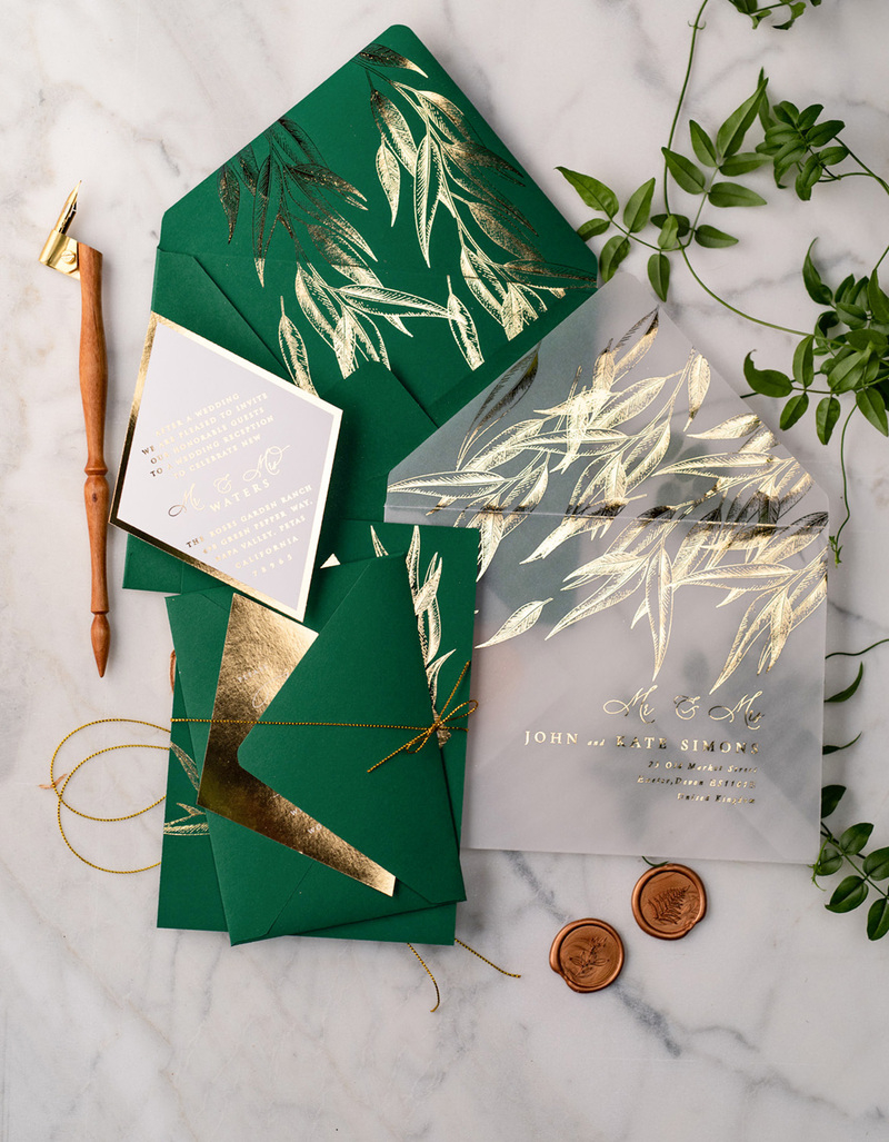Green and Gold Luxury Wedding Invitations Eucalyptus Greenery Invites perfect for Greece Destination Wedding Cards-16