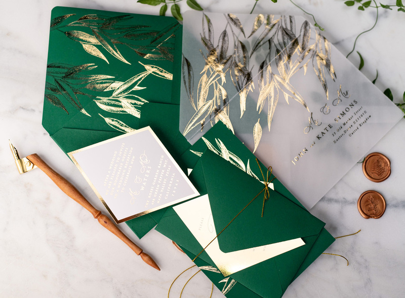 Green and Gold Luxury Wedding Invitations Eucalyptus Greenery Invites perfect for Greece Destination Wedding Cards-17