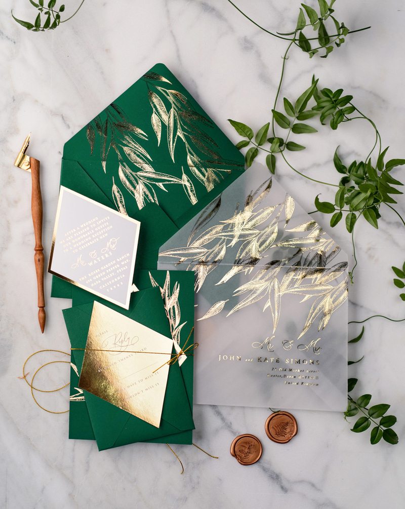 Green and Gold Luxury Wedding Invitations Eucalyptus Greenery Invites perfect for Greece Destination Wedding Cards-18