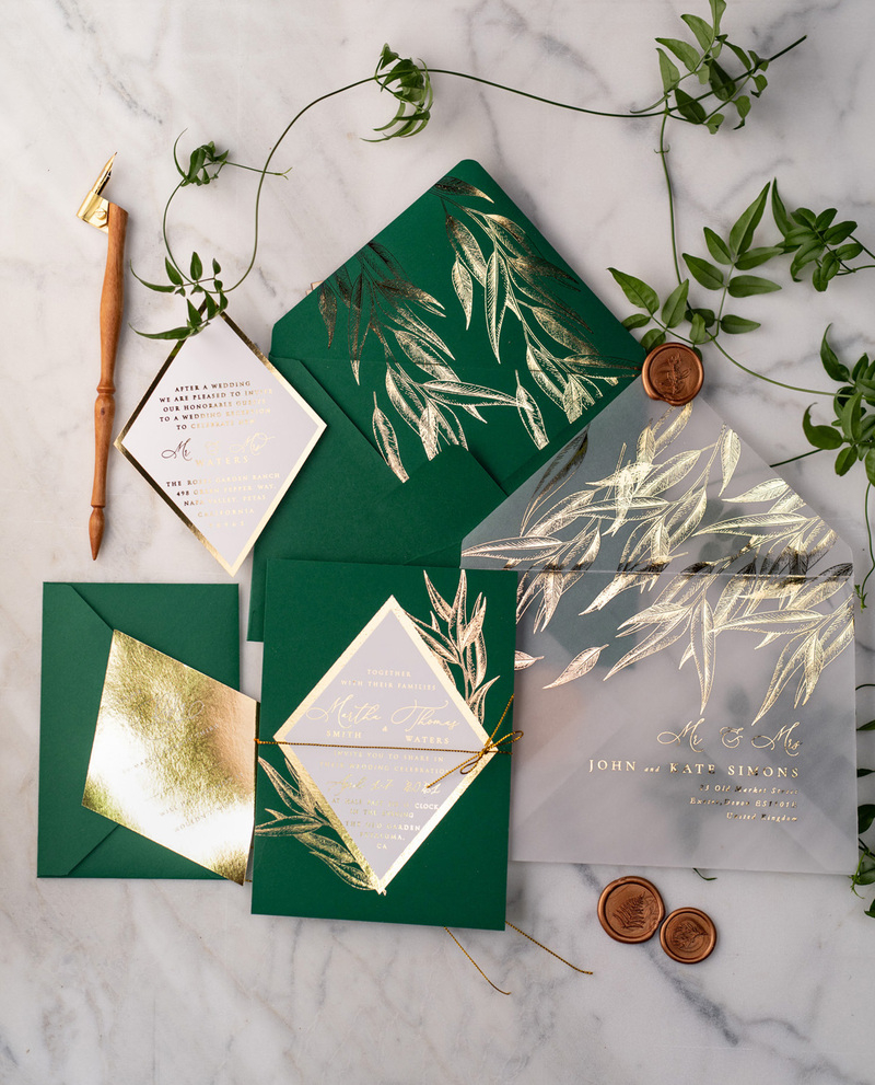 Green and Gold Luxury Wedding Invitations Eucalyptus Greenery Invites perfect for Greece Destination Wedding Cards-21