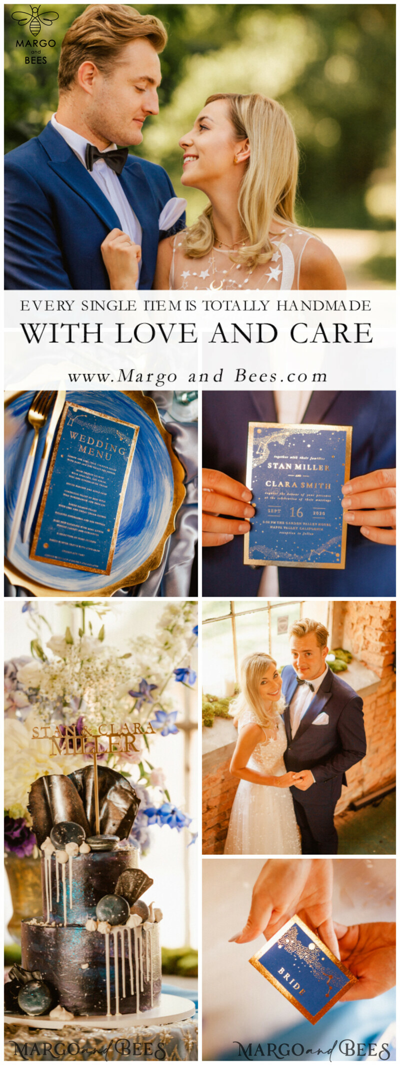 Luxury Golden Shine Wedding Invitations: Royal Navy Blue Wedding Invites with Glamour Gold Foil Details - Elegant and Bespoke Galaxy Wedding Invitation Suite-10