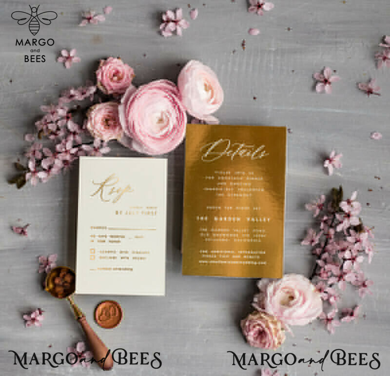 Personalised Blush Pink Wedding invitations, Golden wedding invitations, Elegant Wedding Invitation Suite, Pink Gold Wedding Invites-6