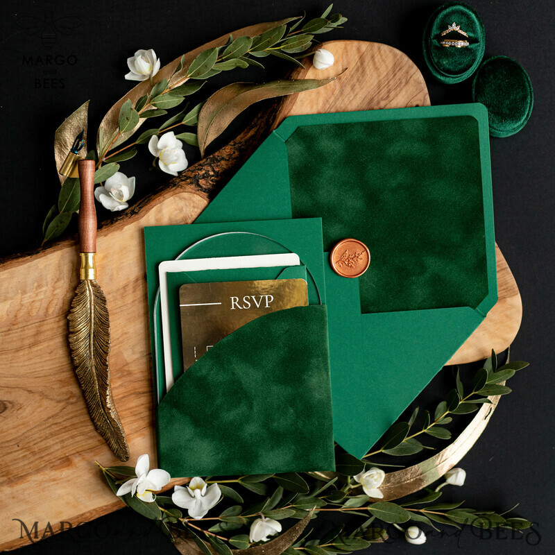 Stunning Green Arch Wedding Invitations with a Touch of Luxury: Introducing our Pocket Velvet Collection-5