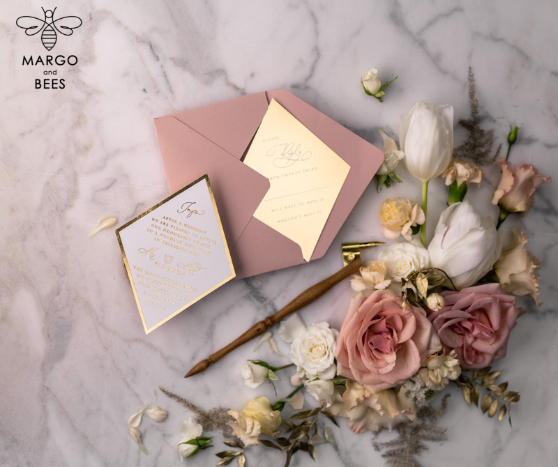 Luxory gold Wedding Invitations,  Vinatge Roses Elegant Wedding Stationery,  Pink Elegant Wedding Invitations Suite-1