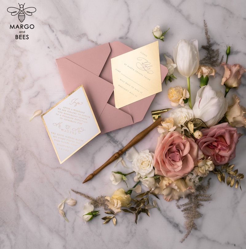 Luxory gold Wedding Invitations,  Vinatge Roses Elegant Wedding Stationery,  Pink Elegant Wedding Invitations Suite-3