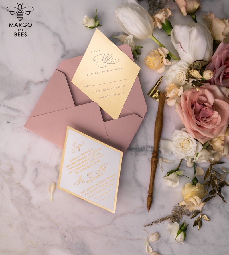 Luxory gold Wedding Invitations,  Vinatge Roses Elegant Wedding Stationery,  Pink Elegant Wedding Invitations Suite-4