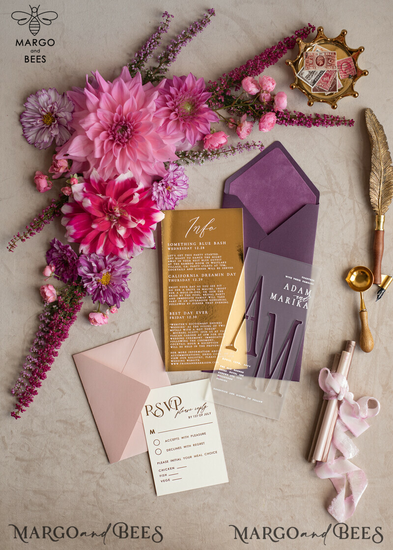Acrylic Frozen Wedding Invitation Suite: Boho Glam with a Golden Shine - Elegant Gold Wedding Cards-0
