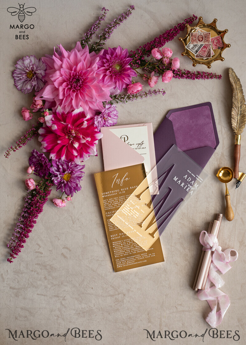 Acrylic Frozen Wedding Invitation Suite: Boho Glam with a Golden Shine - Elegant Gold Wedding Cards-5