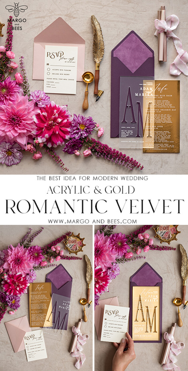 Acrylic Frozen Wedding Invitation Suite: Boho Glam with a Golden Shine - Elegant Gold Wedding Cards-3