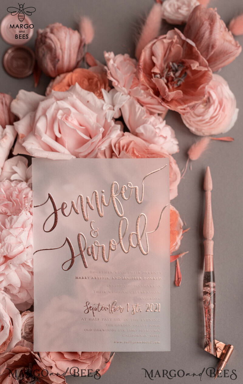 Luxury Rose Gold Wedding Invitations: Glamour Pink Glitter and Elegant White Vellum Wedding Cards in a Romantic Blush Pink Invitation Suite-17