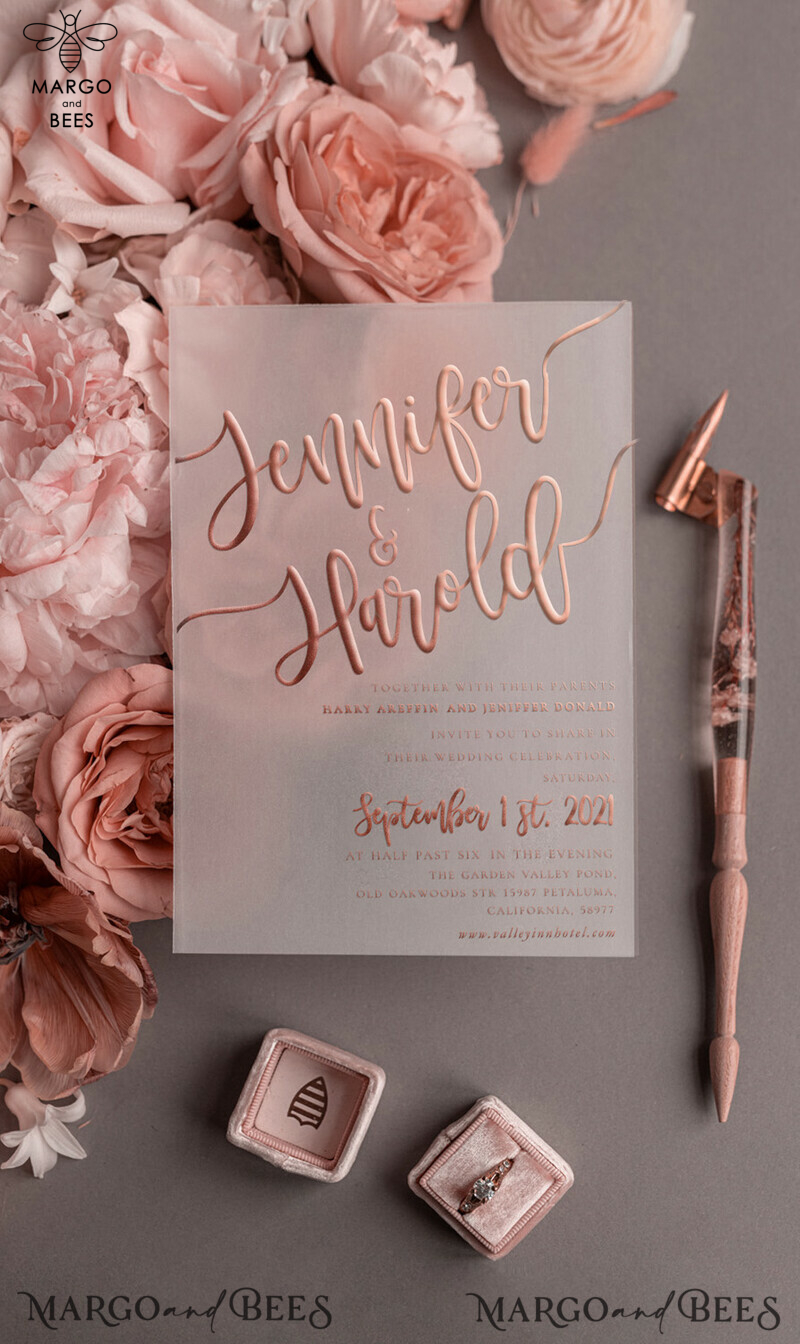 Luxury Rose Gold Wedding Invitations, Glamour Pink Glitter Wedding Invites, Elegant White Vellum Wedding Cards, Romantic Blush Pink Wedding Invitation Suite-2