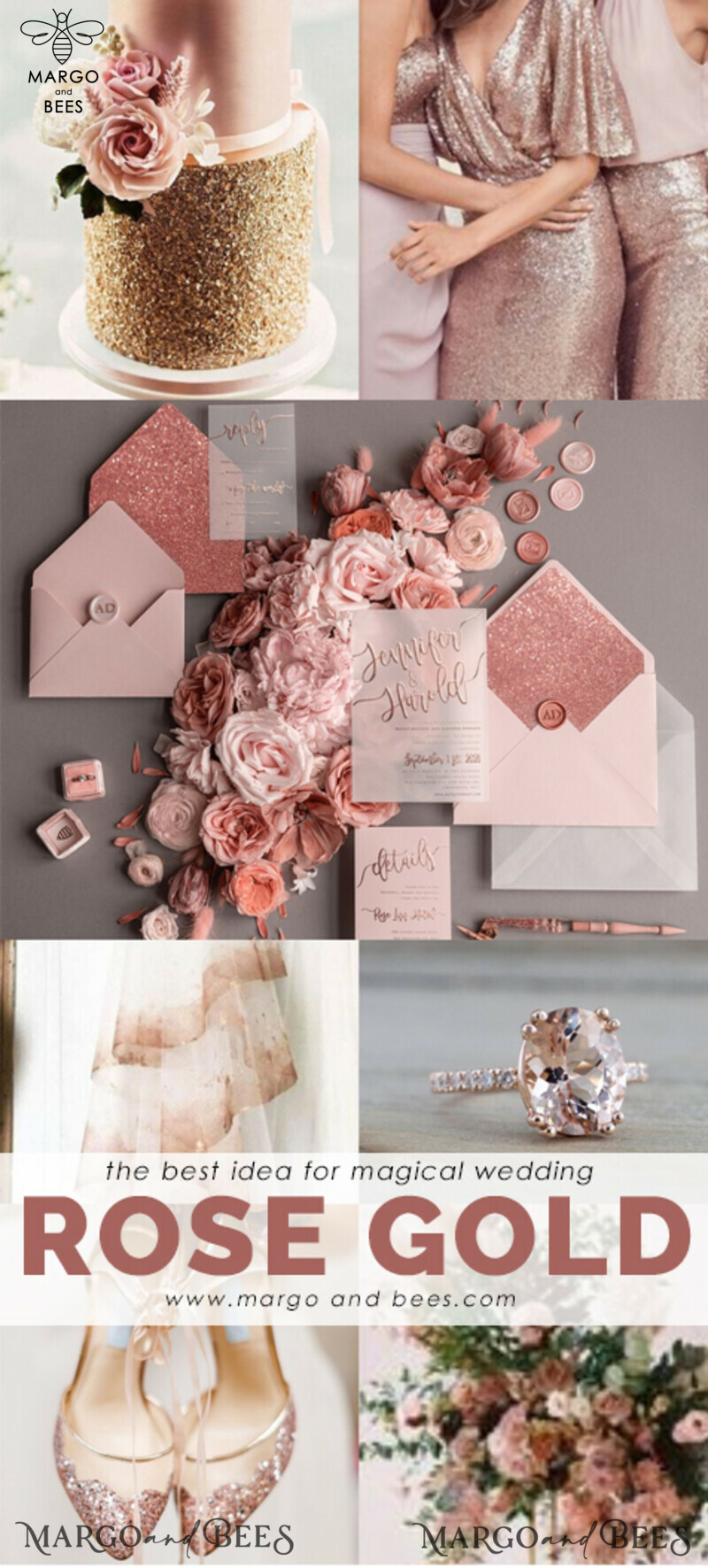 Luxury Rose Gold Wedding Invitations: Glamour Pink Glitter and Elegant White Vellum Wedding Cards in a Romantic Blush Pink Invitation Suite-9
