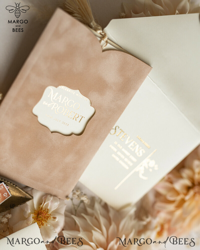Luxury Wedding Cards: Elegant Gold Tassel Wedding Invitations with Custom Velvet Cream Pocket – Gold Wedding Invitation Suite-16