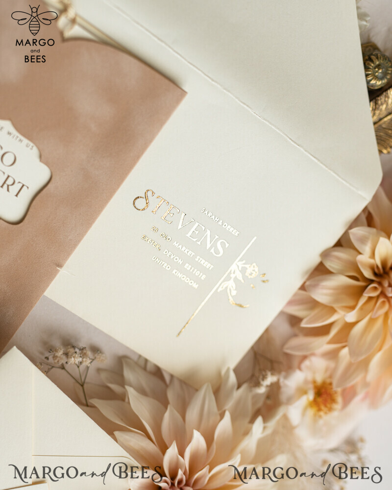 Luxury Wedding Cards: Elegant Gold Tassel Wedding Invitations with Custom Velvet Cream Pocket – Gold Wedding Invitation Suite-17
