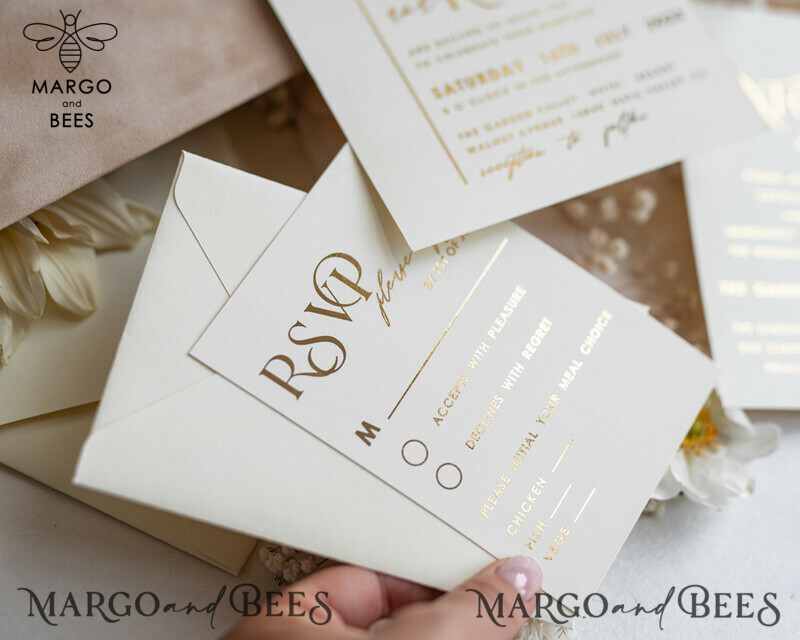 Luxury Wedding Cards: Elegant Gold Tassel Wedding Invitations with Custom Velvet Cream Pocket – Gold Wedding Invitation Suite-13