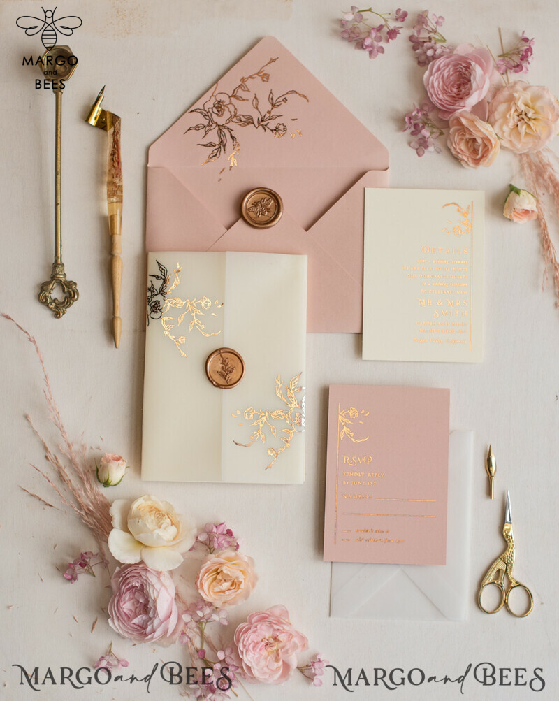 Elegant and Customizable Minimalistic Blush Pink Wedding Invitation Suite with Glamorous Gold Foil Accents - The Perfect Luxury Wedding Stationery-1