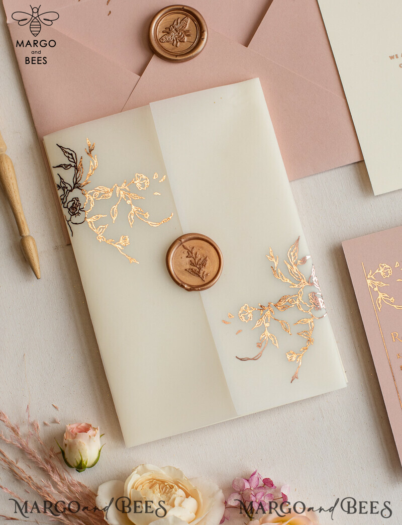 Elegant and Customizable Minimalistic Blush Pink Wedding Invitation Suite with Glamorous Gold Foil Accents - The Perfect Luxury Wedding Stationery-11