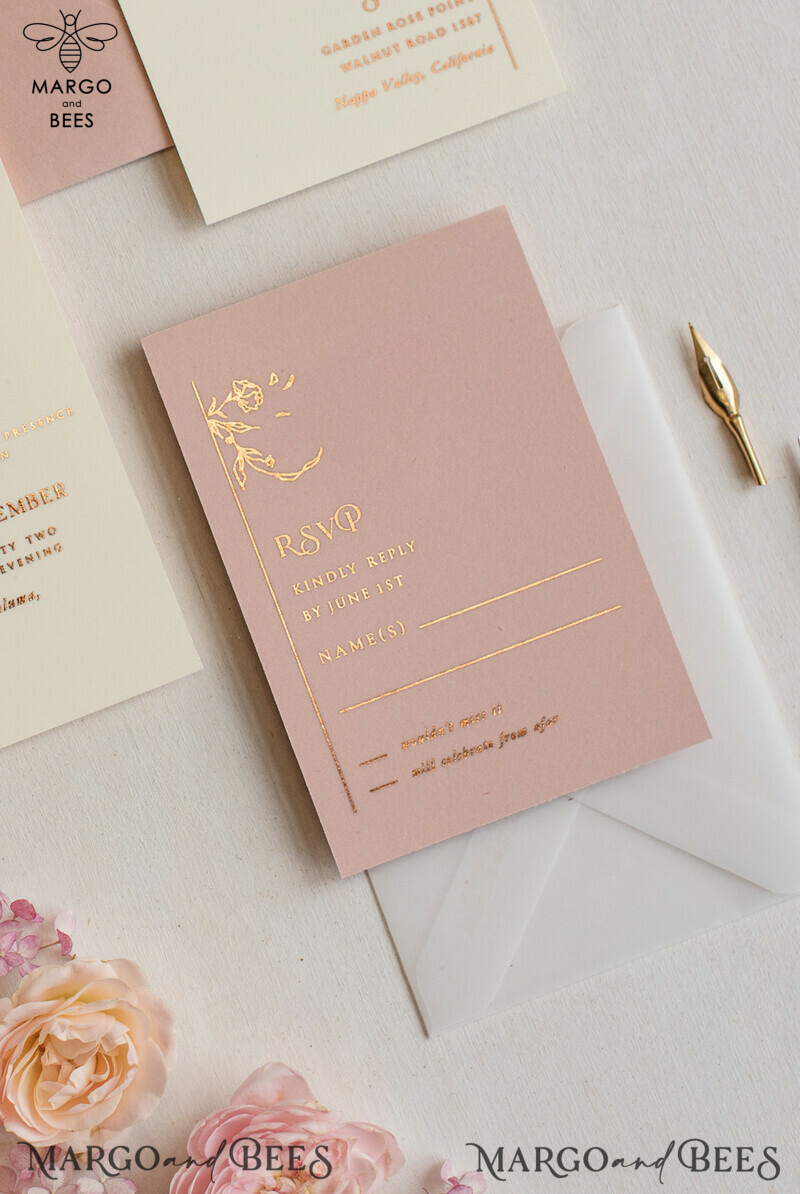 Elegant and Customizable Minimalistic Blush Pink Wedding Invitation Suite with Glamorous Gold Foil Accents - The Perfect Luxury Wedding Stationery-13