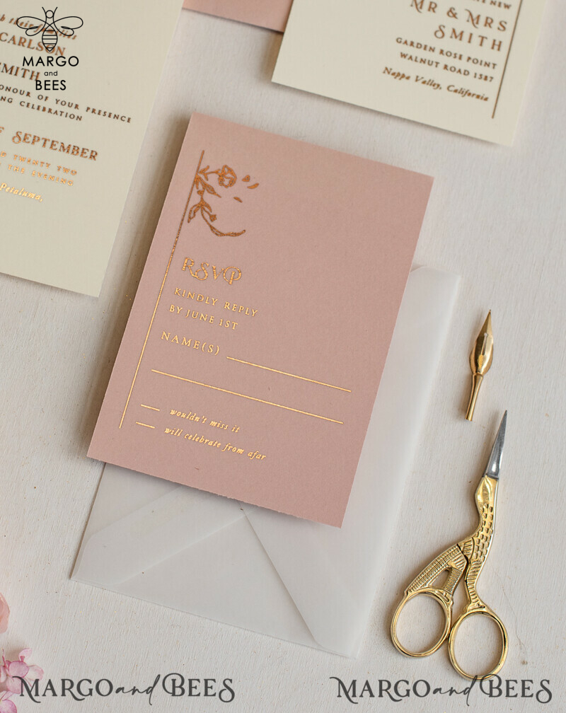Elegant and Customizable Minimalistic Blush Pink Wedding Invitation Suite with Glamorous Gold Foil Accents - The Perfect Luxury Wedding Stationery-15
