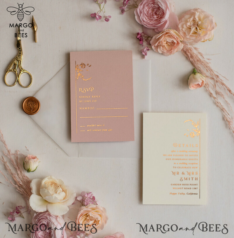 Elegant and Customizable Minimalistic Blush Pink Wedding Invitation Suite with Glamorous Gold Foil Accents - The Perfect Luxury Wedding Stationery-16
