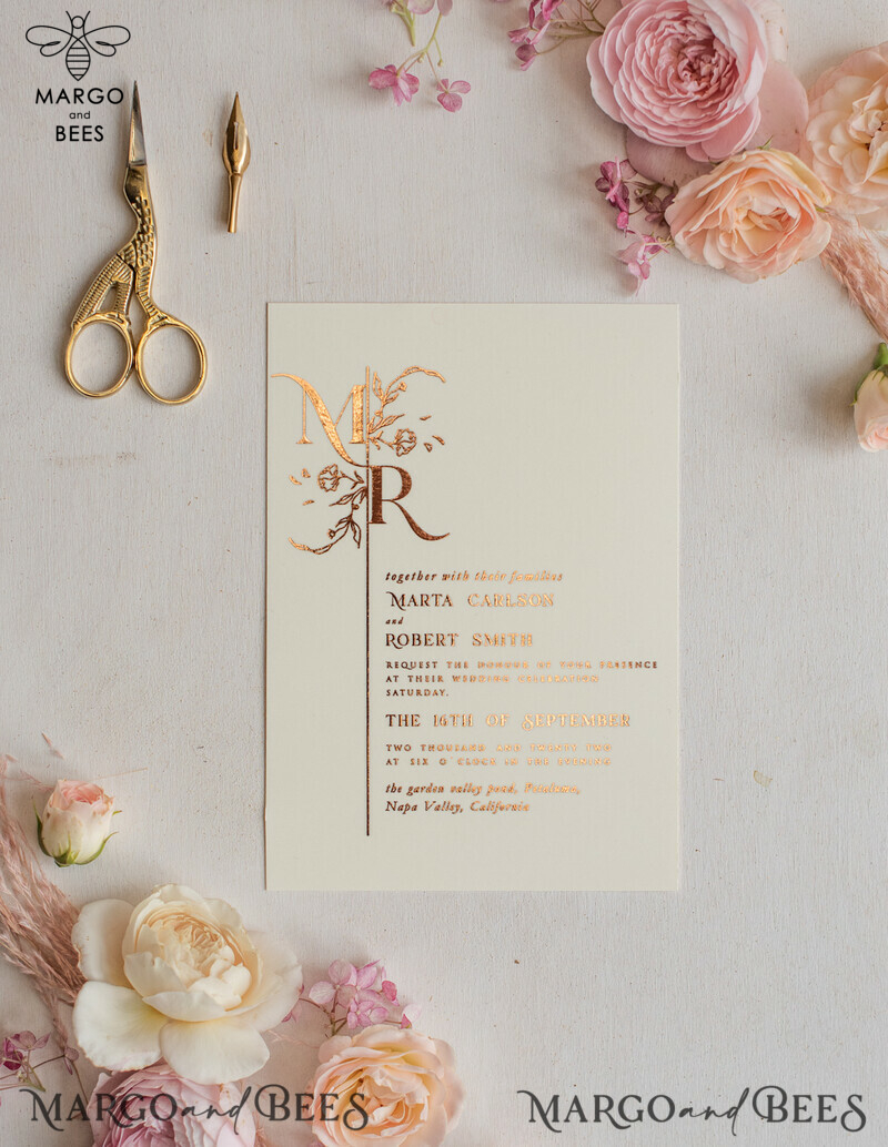 Bespoke Minimalistic Wedding Invitation Suite, Romantic Blush Pink Wedding Cards, Glamour Gold Foil Wedding Invitations, Luxury Wedding Stationery-19