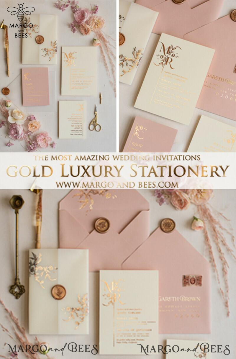 Elegant and Customizable Minimalistic Blush Pink Wedding Invitation Suite with Glamorous Gold Foil Accents - The Perfect Luxury Wedding Stationery-3