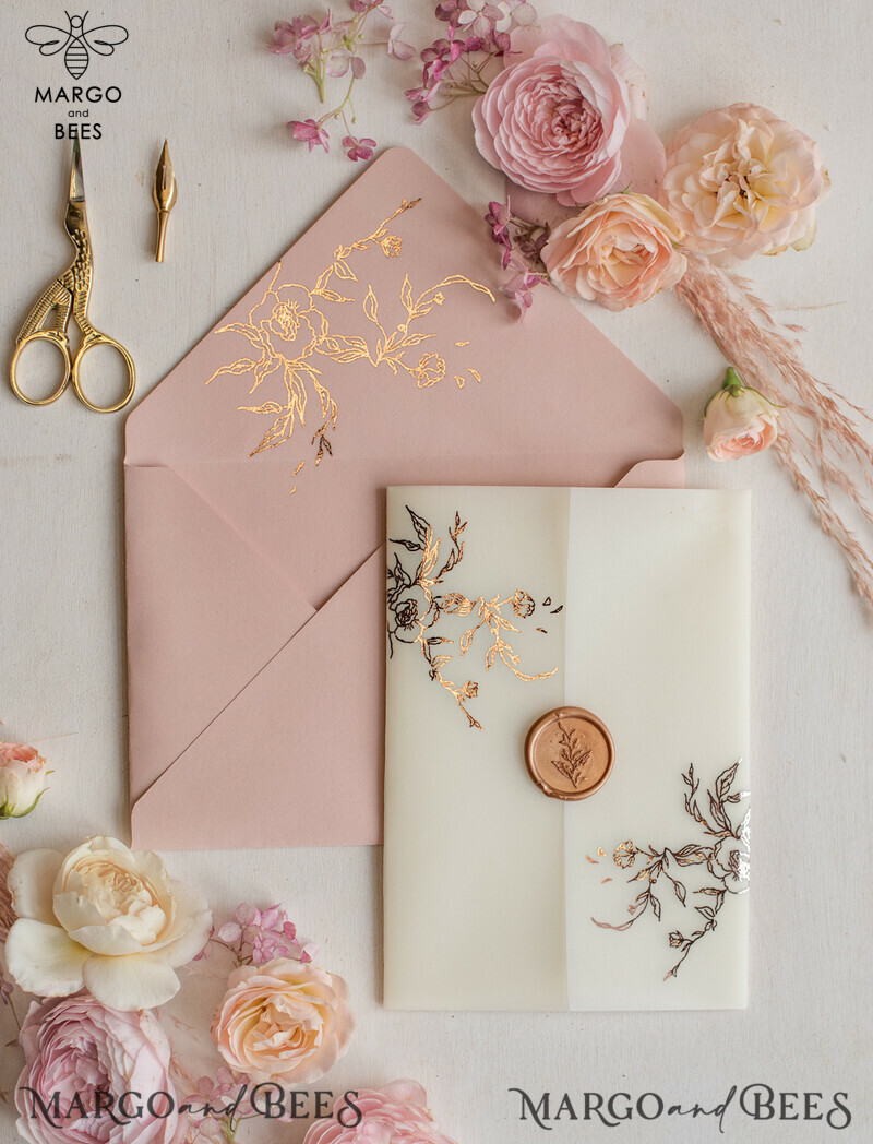 Elegant and Customizable Minimalistic Blush Pink Wedding Invitation Suite with Glamorous Gold Foil Accents - The Perfect Luxury Wedding Stationery-7