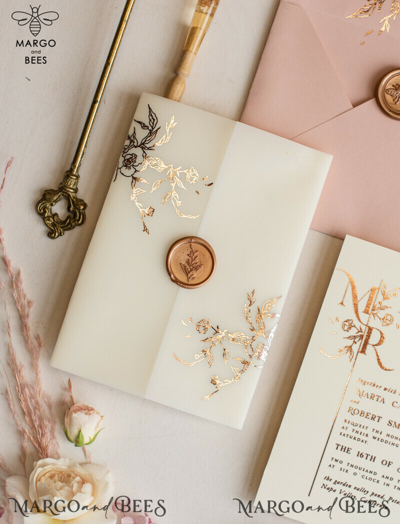 Bespoke Minimalistic Wedding Invitation Suite, Romantic Blush Pink Wedding Cards, Glamour Gold Foil Wedding Invitations, Luxury Wedding Stationery-8
