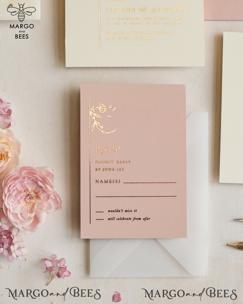 Elegant and Customizable Minimalistic Blush Pink Wedding Invitation Suite with Glamorous Gold Foil Accents - The Perfect Luxury Wedding Stationery-9
