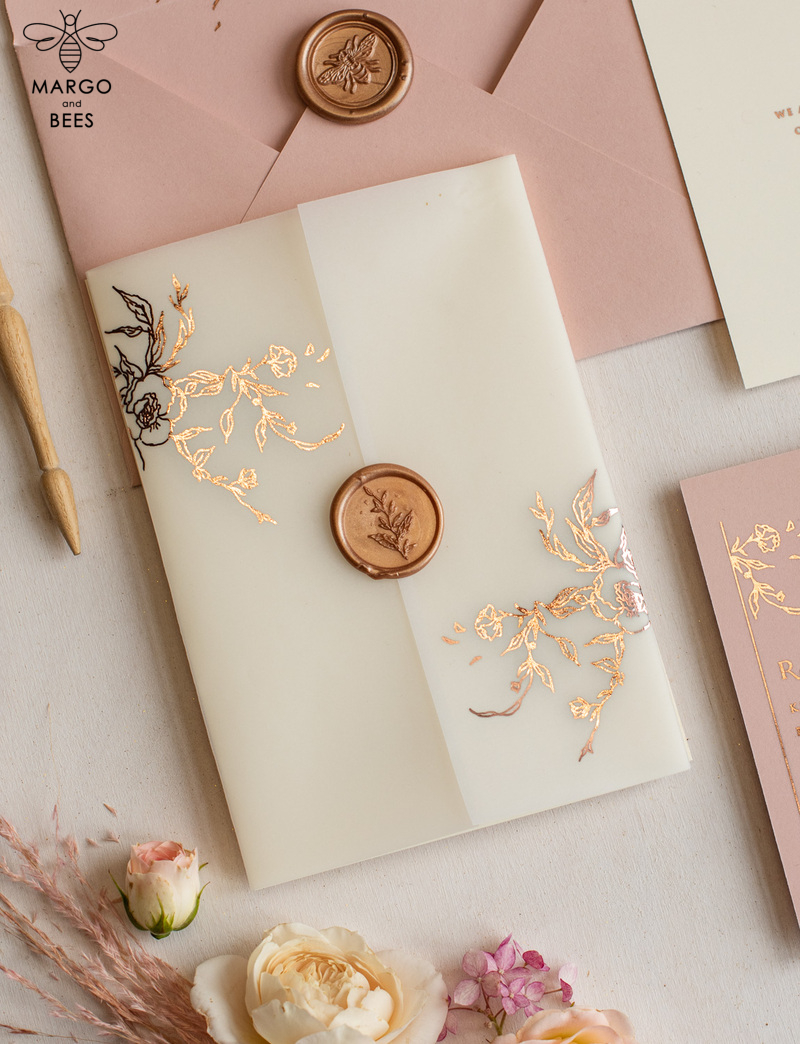 Elegant wedding invitations, glam gold rose gold wedding cards, cream fancy wedding invitiation suite-11