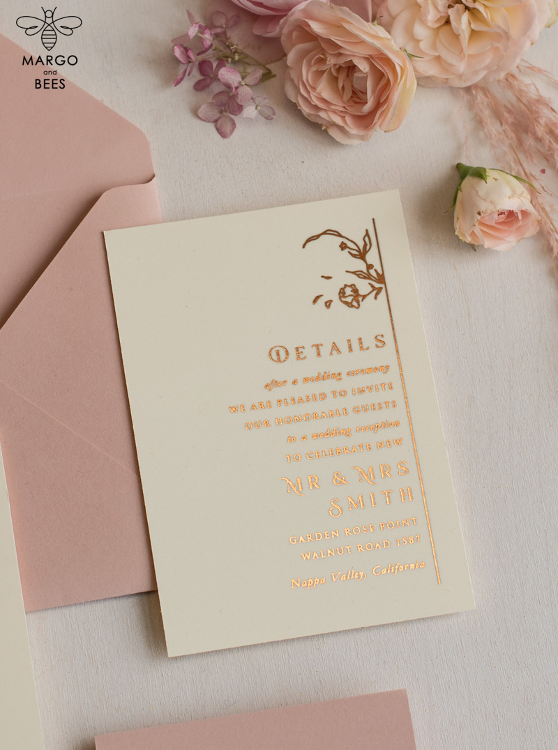 Elegant wedding invitations, glam gold rose gold wedding cards, cream fancy wedding invitiation suite-14