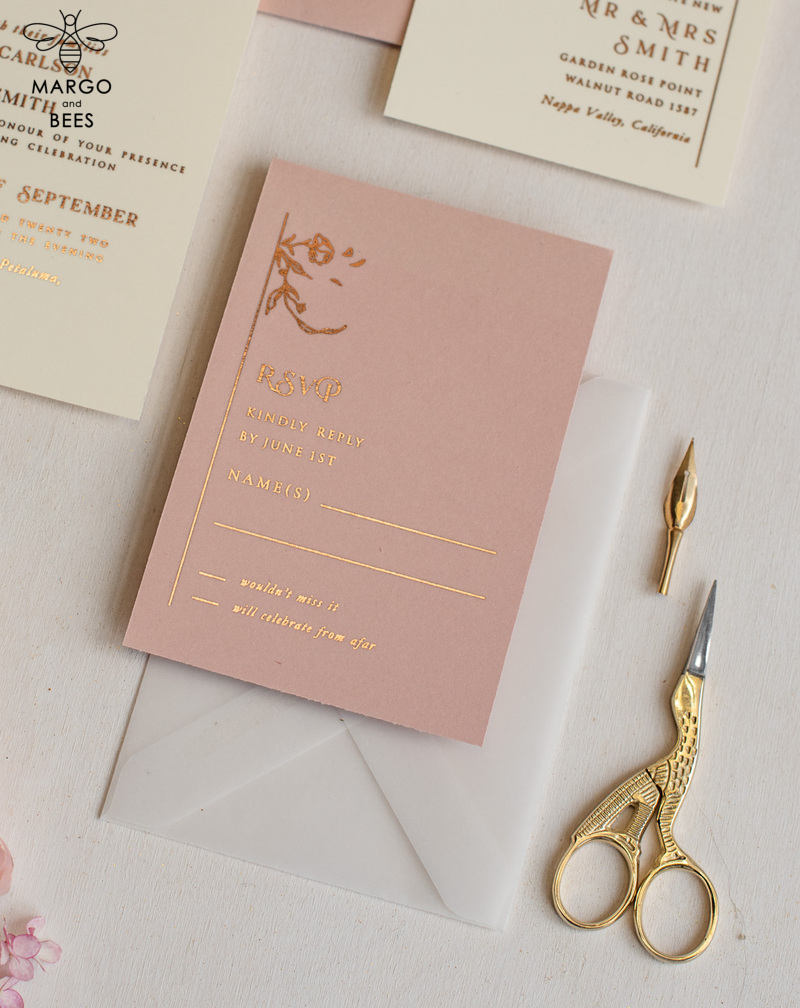Elegant wedding invitations, glam gold rose gold wedding cards, cream fancy wedding invitiation suite-15