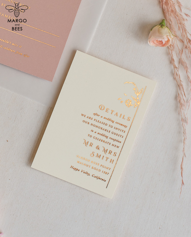 Elegant wedding invitations, glam gold rose gold wedding cards, cream fancy wedding invitiation suite-17