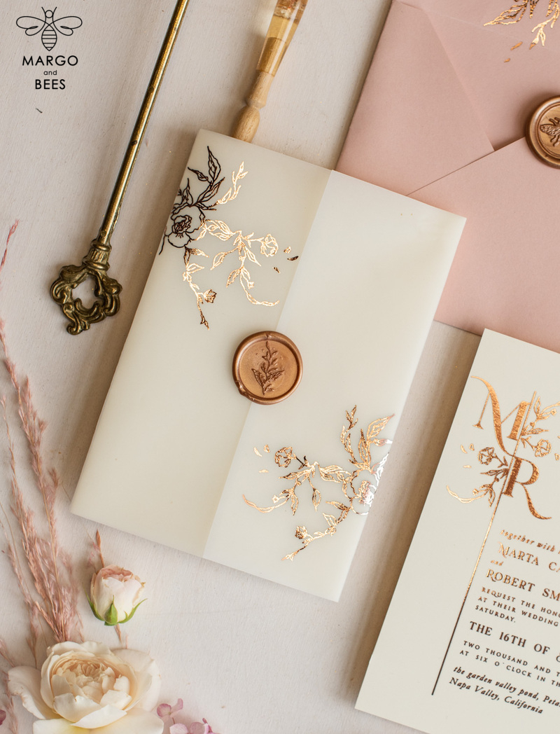 Elegant wedding invitations, glam gold rose gold wedding cards, cream fancy wedding invitiation suite-8