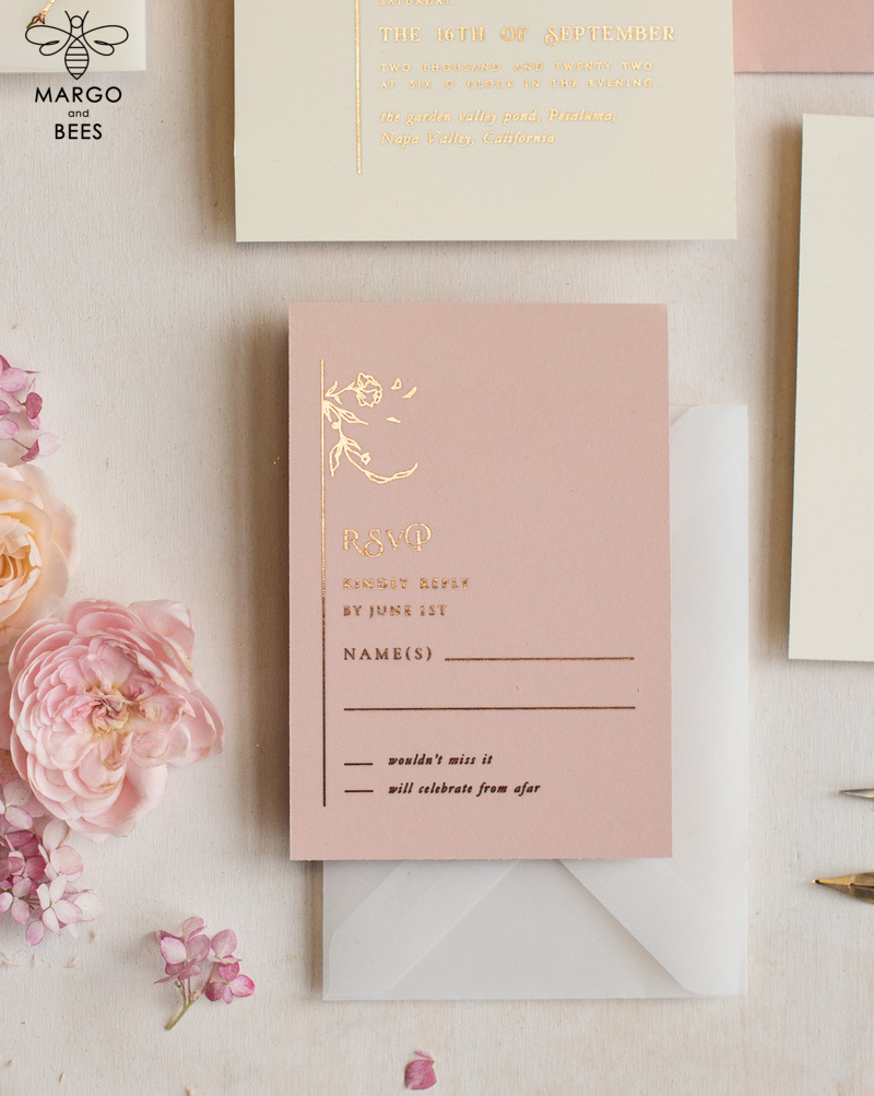 Elegant wedding invitations, glam gold rose gold wedding cards, cream fancy wedding invitiation suite-9