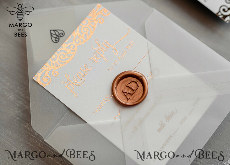 Luxury Golden Arabic Wedding Invitations: Glamour Pocket Wedding Invites With Gold Tassel and Golden Shine-5