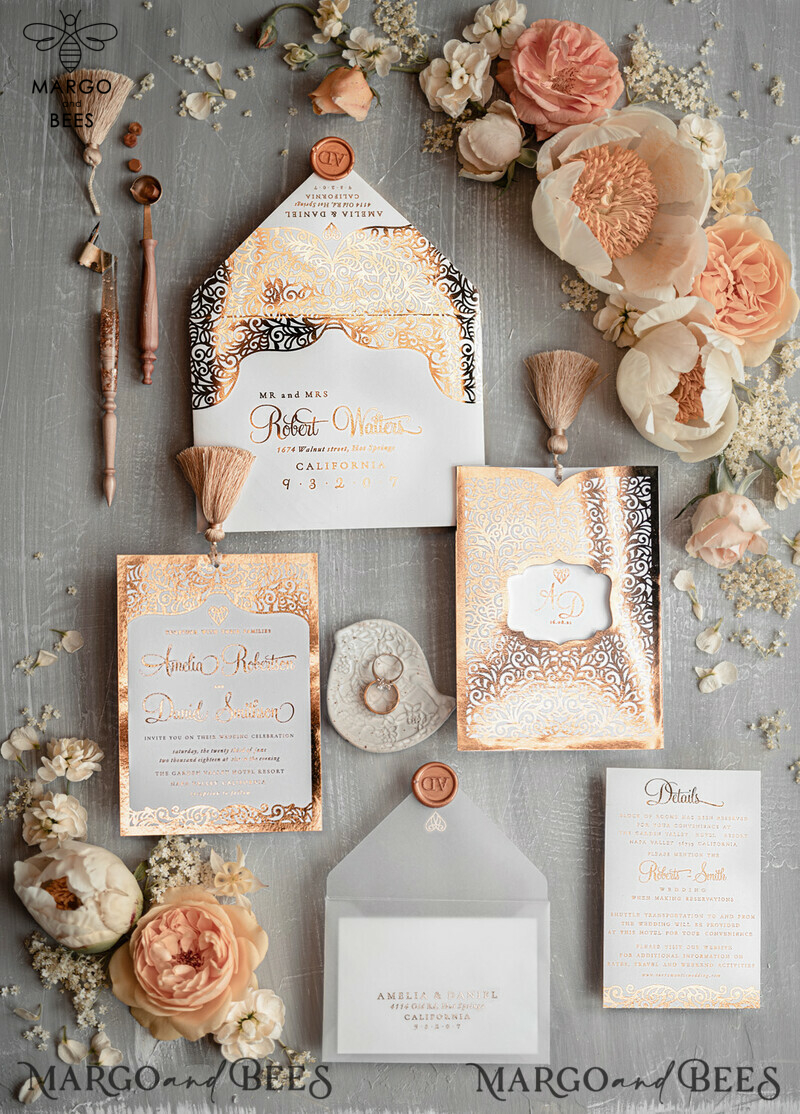 Elegant wedding invitation Suite, Luxury Arabic Gold Wedding Cards, Pocket Wedding Invites with Gold Tassel-0