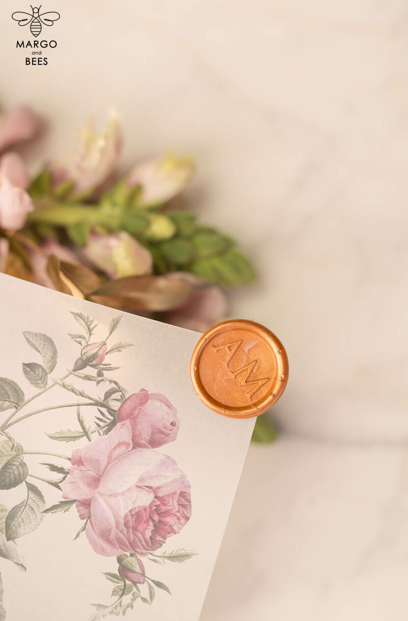Exquisite Floral Wedding Stationery: Elegant Vellum Wedding Cards, Glamour Golden Invitations, and Bespoke Blush Pink Invites in a Luxury Wedding Invitation Suite-3