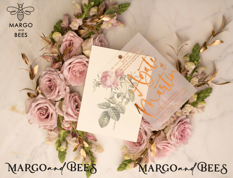 Elegant Vellum Wedding Cards: Glamour and Luxury in Golden Invitations and Bespoke Blush Pink Invites - Floral Wedding Stationery at its Finest-6
