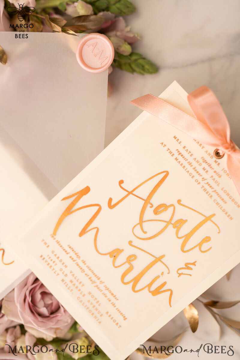 Elegant Blush Pink Wedding Invitations with Vellum Envelope and Gold Foil Print: The Perfect Choice for a Luxurious and Romantic Wedding-10