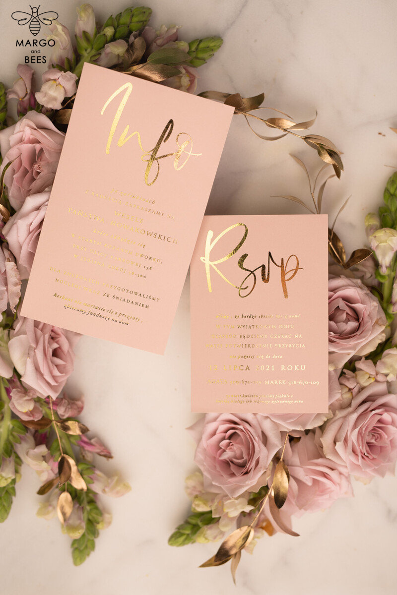 Elegant Blush Pink Wedding Invitations with Vellum Envelope and Gold Foil Print: The Perfect Choice for a Luxurious and Romantic Wedding-14