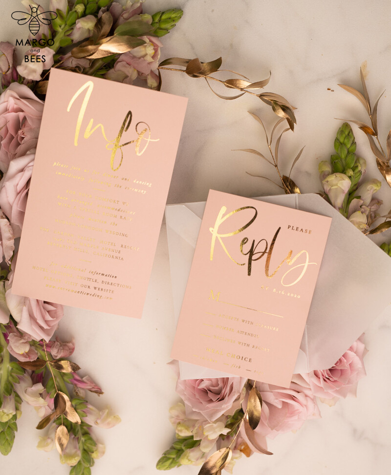 Elegant Blush Pink Wedding Invitations with Vellum Envelope and Gold Foil Print: The Perfect Choice for a Luxurious and Romantic Wedding-16