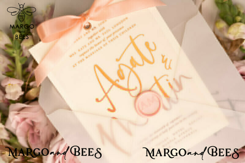 Elegant Blush Pink and Gold Foil Wedding Invitations with Vellum Envelope and Luxurious Gold Accessories-19