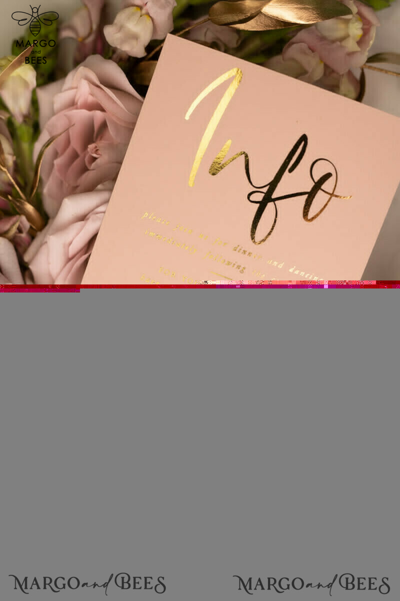 Elegant Blush Pink and Gold Foil Wedding Invitations with Vellum Envelope and Luxurious Gold Accessories-21