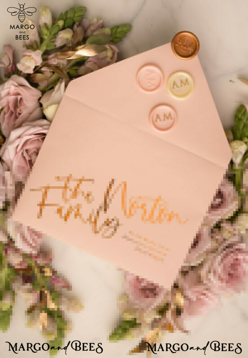 Elegant Blush Pink and Gold Foil Wedding Invitations with Vellum Envelope and Luxurious Gold Accessories-22