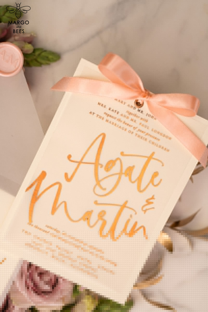 Elegant Rose Gold wedding invitations, Blush Vellum Wedding Invites, Luxory Modern Wedding Cards -7