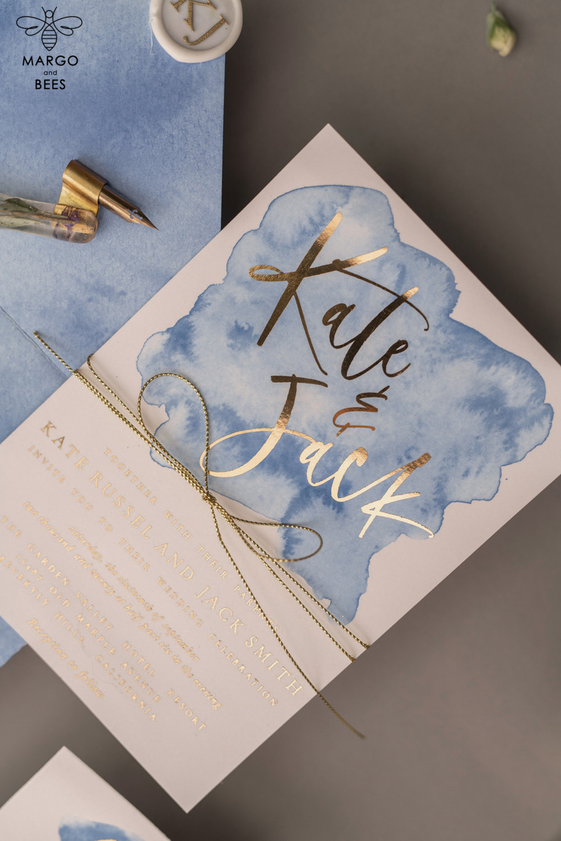 Personalised wedding invitations gold watercolor baby blue-10